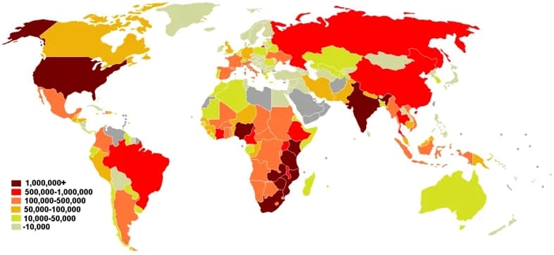 Schatting van het aantal mensen met HIV/AIDS in 2008