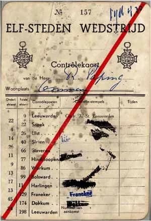 Controlekaart Reinier Paping Elfstedentocht 1963