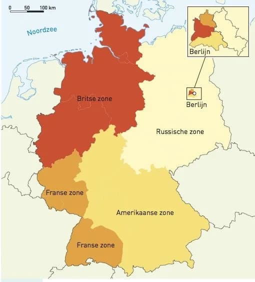 Duitsland en Berlijn, verdeeld in vier bezettingszones