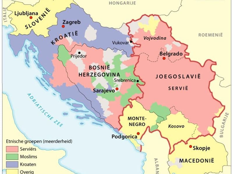 De etnische lappendeken van Serviërs, Moslims en Kroaten en de landen van voormalig Joegoslavië in het jaar 1992