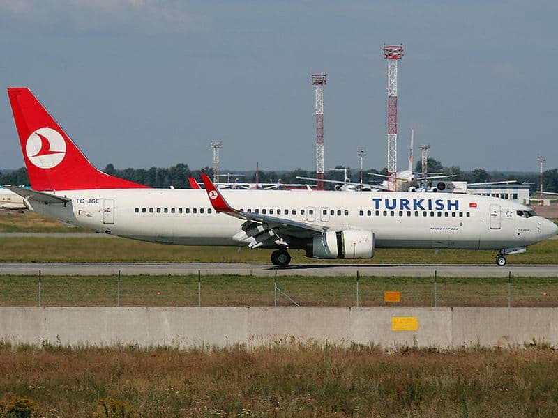 Een Boeing 737-800 van Turkish Airlines, het vliegtuigtype dat 25 februari 2009 kort voor de landing op Schiphol verongelukte